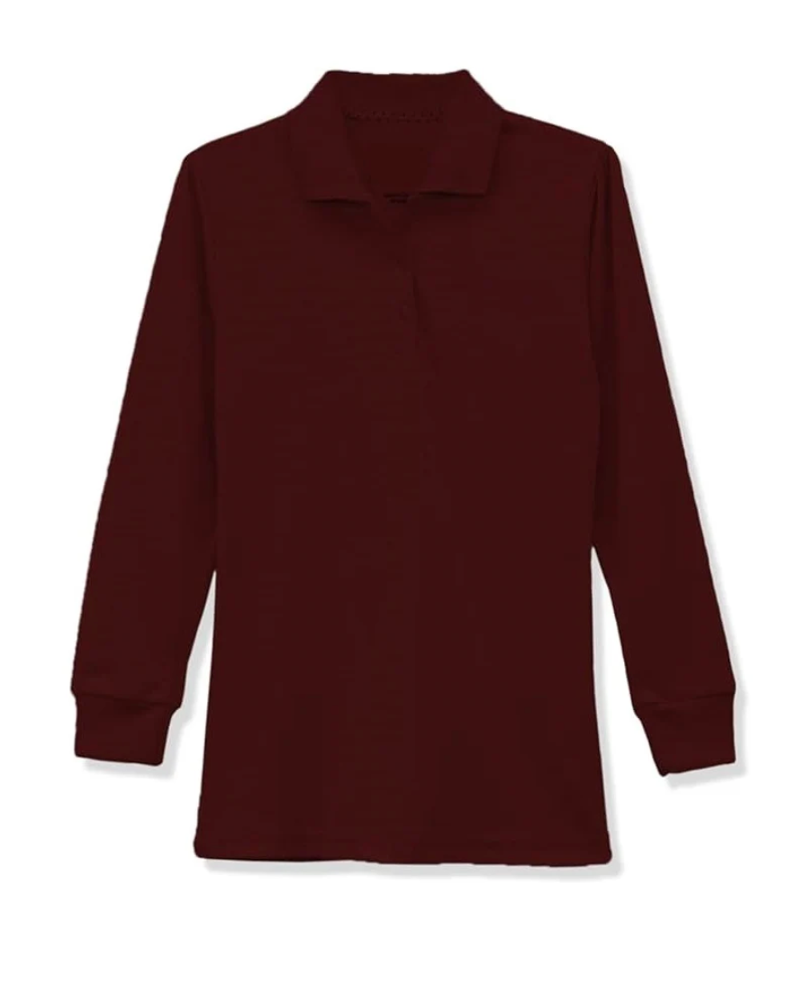Long Sleeve Pique Polo Shirt - Girls-
