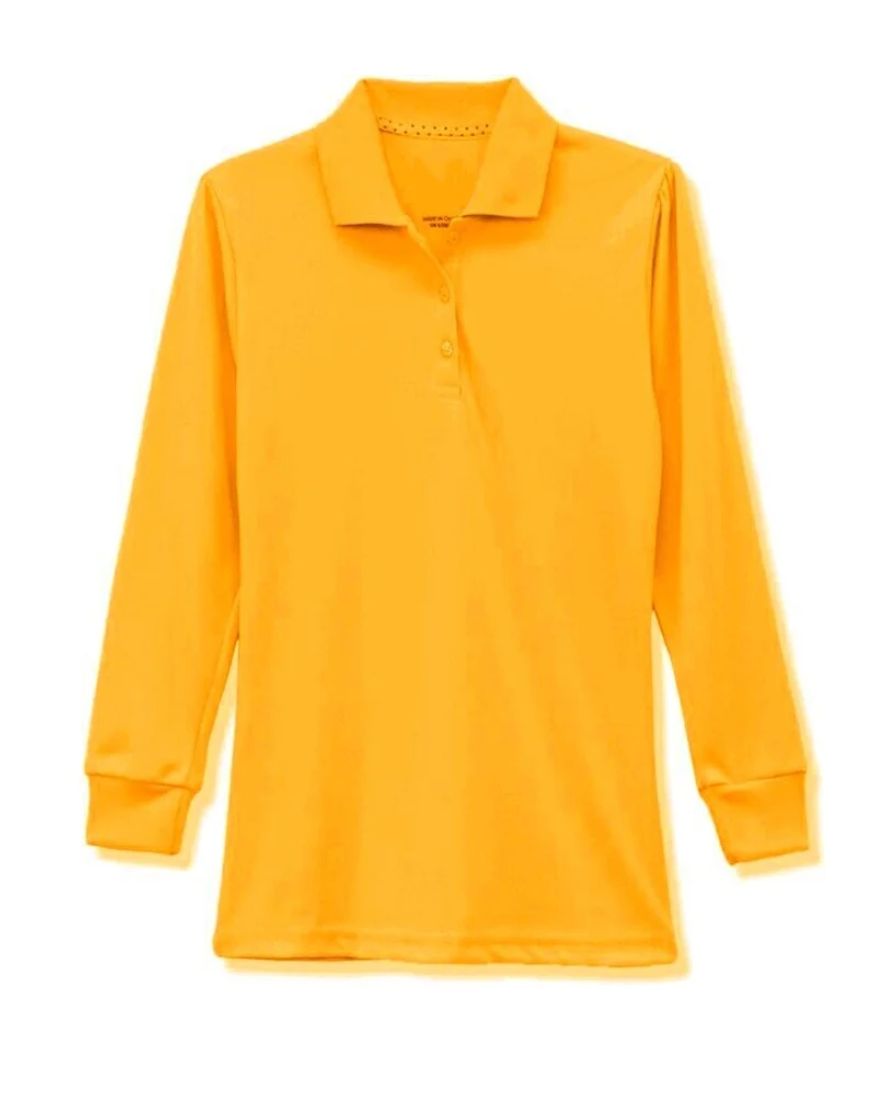 Long Sleeve Pique Polo Shirt - Girls-
