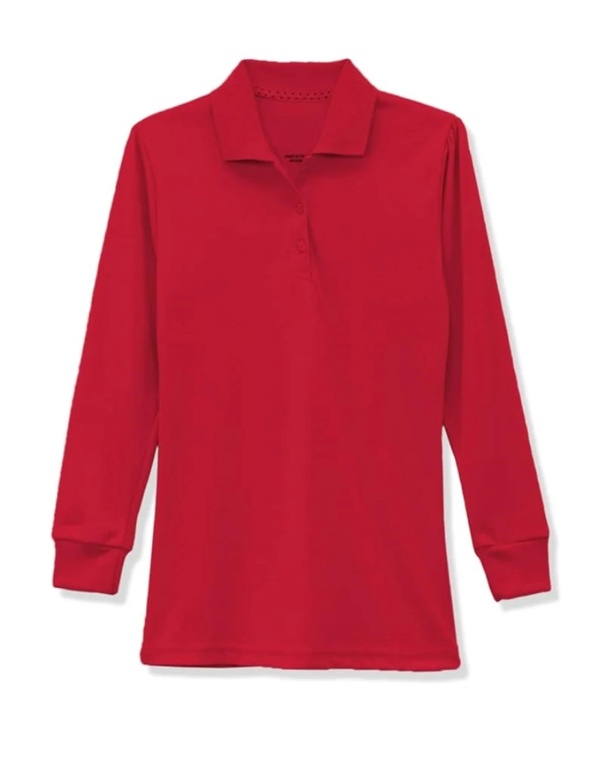 Long Sleeve Pique Polo Shirt - Girls-