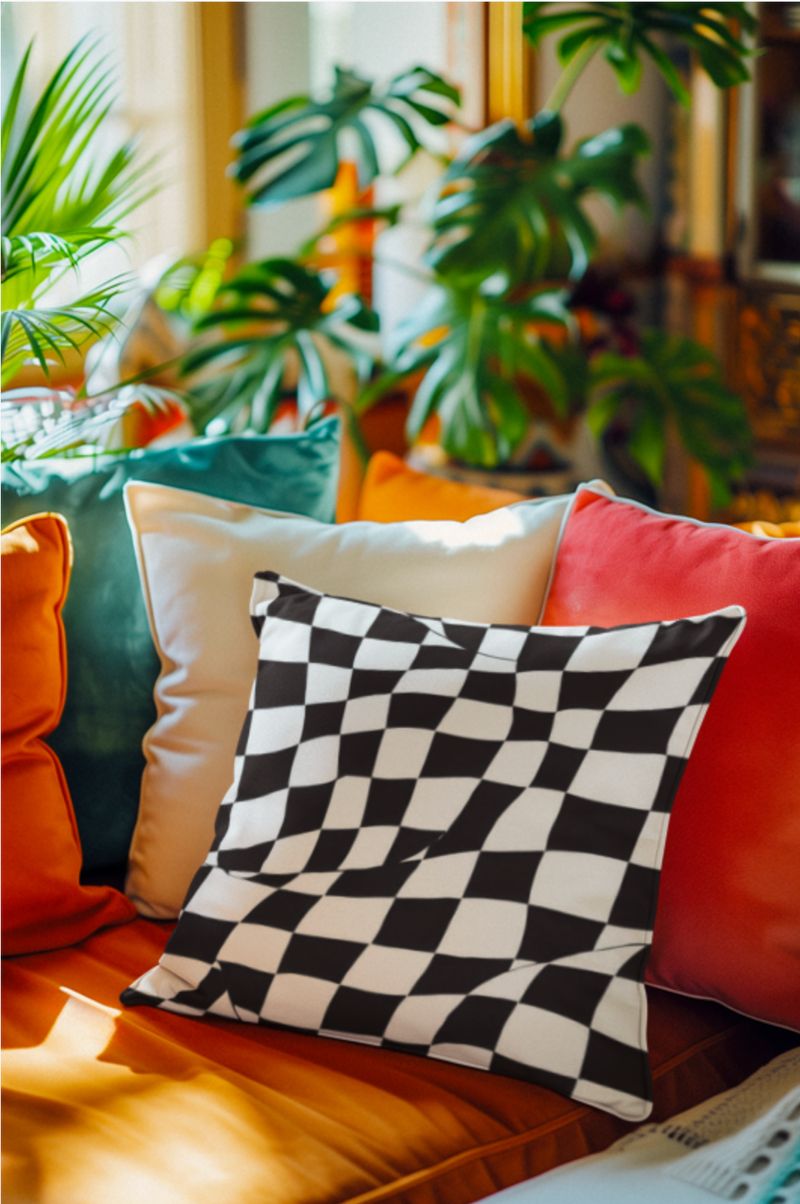 Couch Pillowcase - Abstract Black and White Checkered Pattern