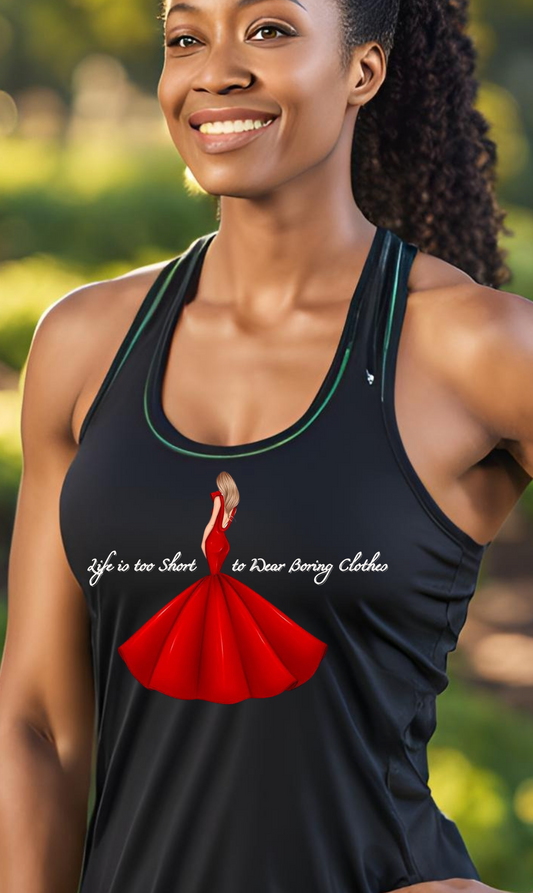 Elegant Red Dress Racerback Tank for Women - Vintage Style Inspirational Quote