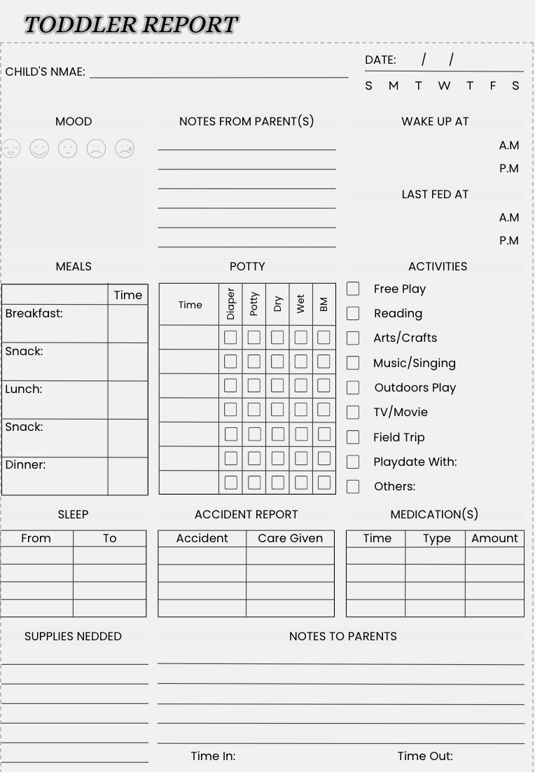 Daily Toddler Report Book